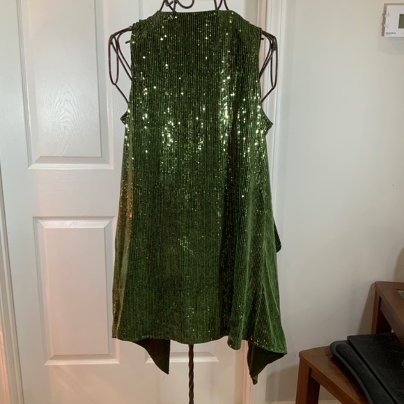 L & B Lucky & Blessed Sequin Green Vest Cardigan Party Size Small NWT - Picture 4 of 8